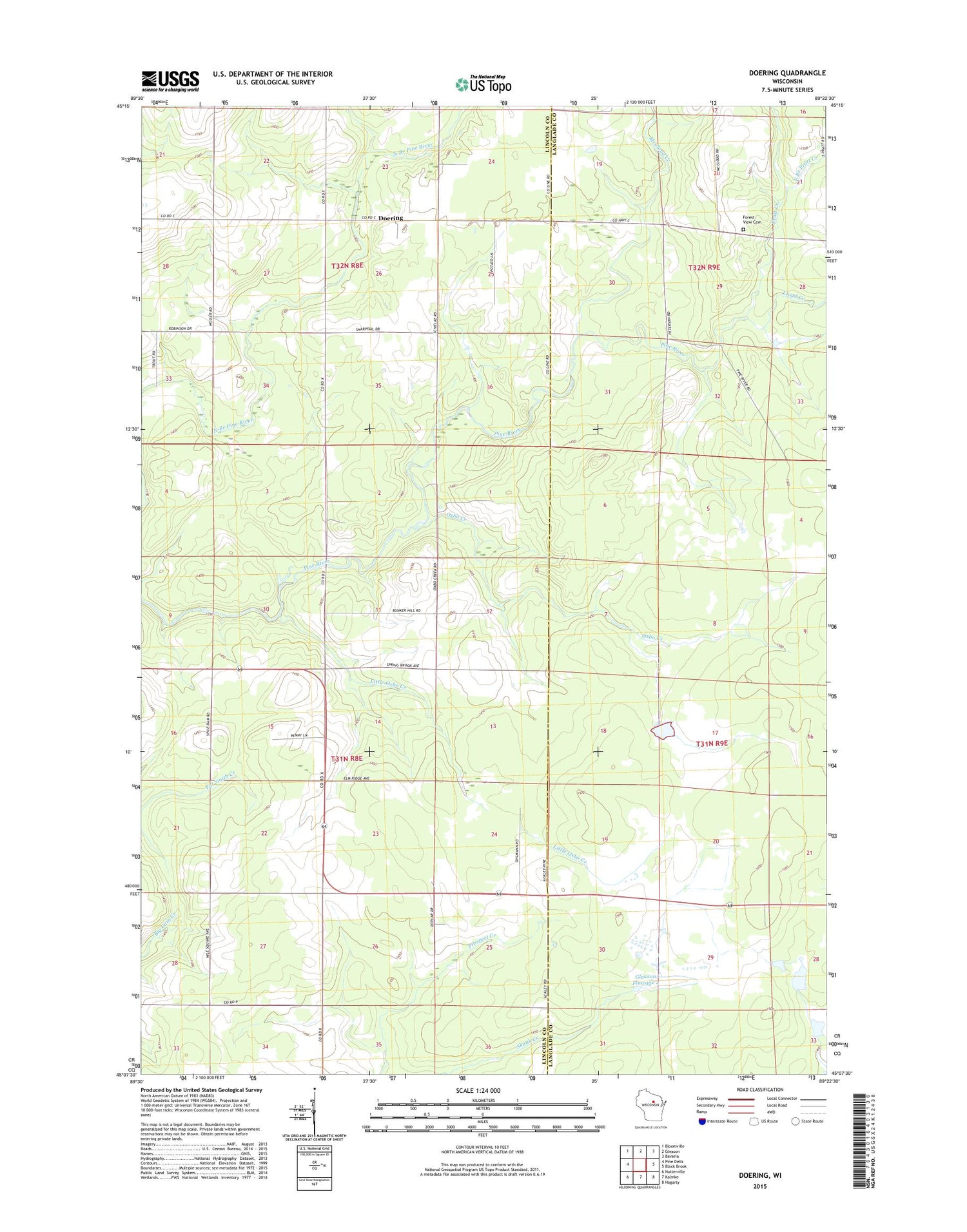 Doering Wisconsin US Topo Map Image