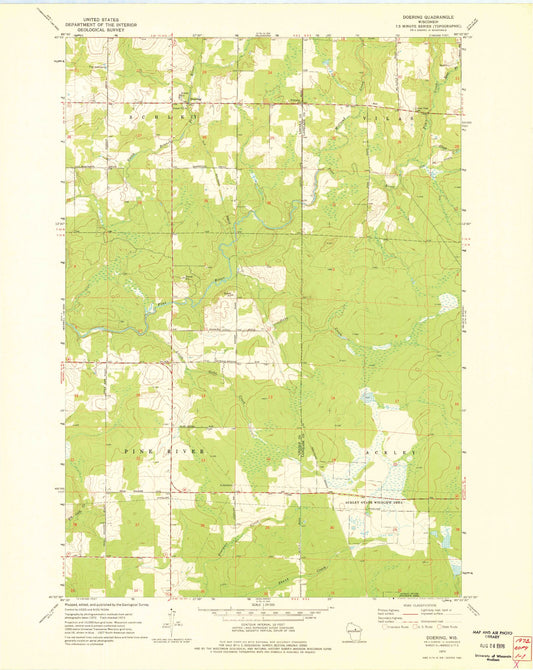 Classic USGS Doering Wisconsin 7.5'x7.5' Topo Map Image