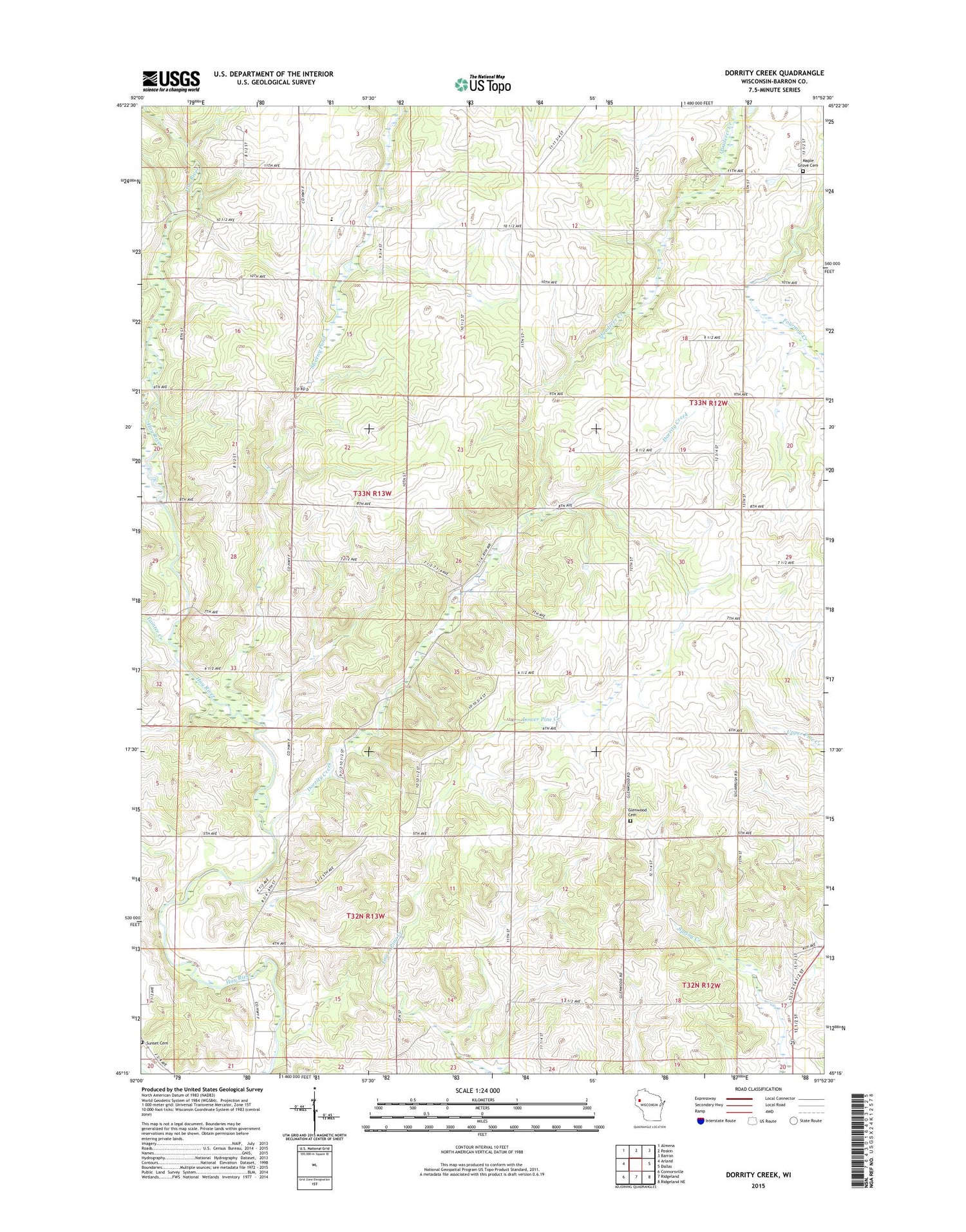 Dorrity Creek Wisconsin US Topo Map Image