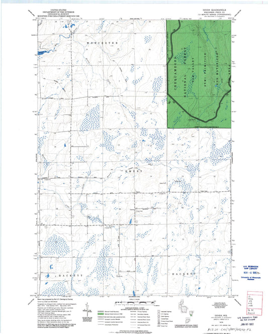 Classic USGS Dover Wisconsin 7.5'x7.5' Topo Map Image