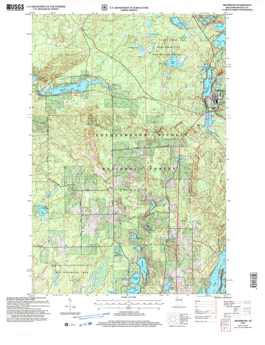 Classic USGS Drummond Wisconsin 7.5'x7.5' Topo Map Image