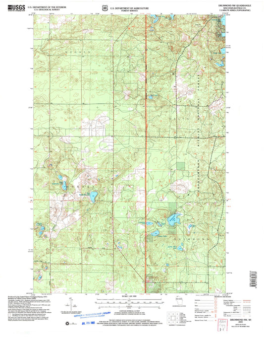Classic USGS Drummond NW Wisconsin 7.5'x7.5' Topo Map Image