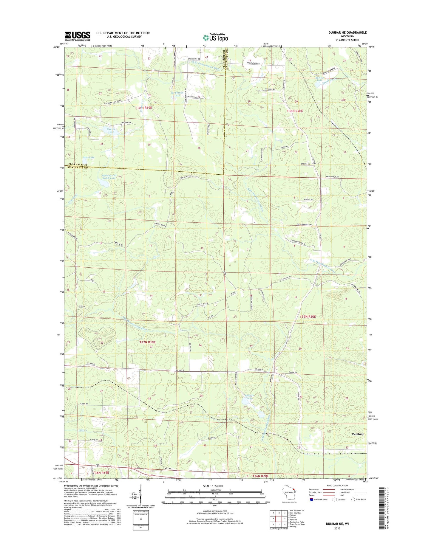 Dunbar NE Wisconsin US Topo Map Image