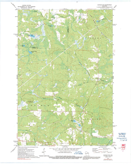 Classic USGS Dunbar NE Wisconsin 7.5'x7.5' Topo Map Image