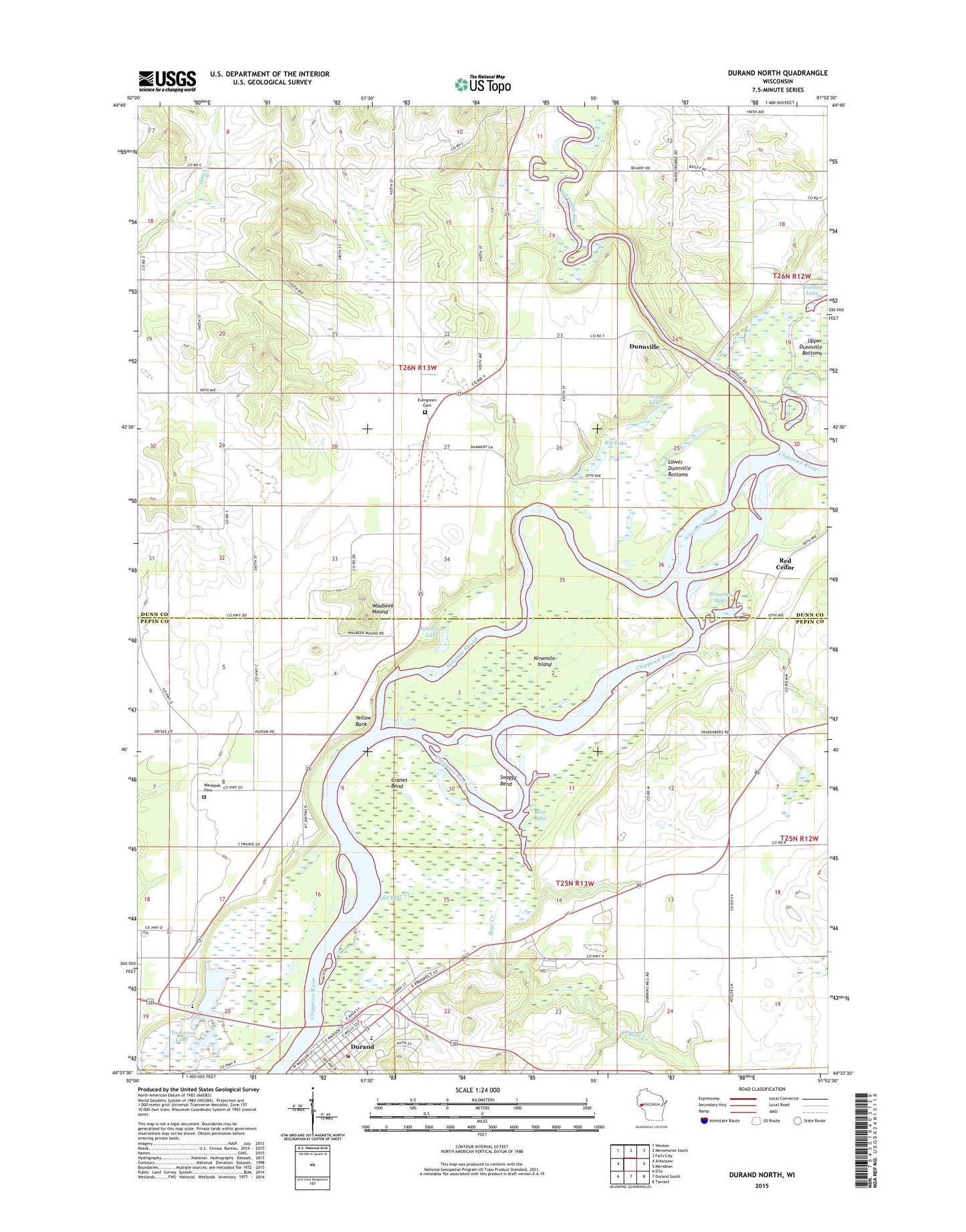 Durand North Wisconsin US Topo Map Image