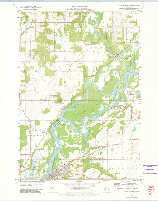 Classic USGS Durand North Wisconsin 7.5'x7.5' Topo Map Image