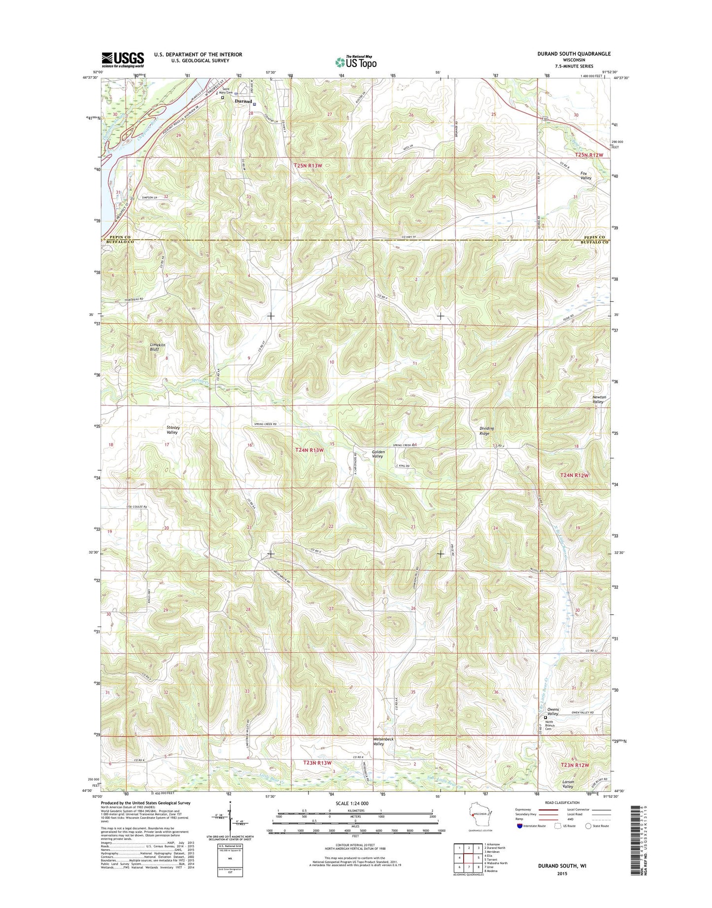 Durand South Wisconsin US Topo Map Image