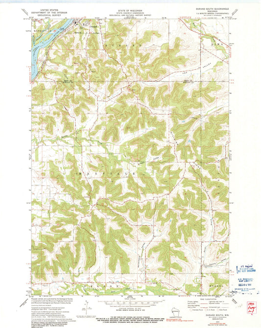 Classic USGS Durand South Wisconsin 7.5'x7.5' Topo Map Image