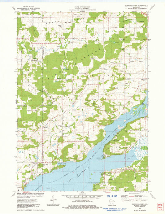 Classic USGS Durwards Glen Wisconsin 7.5'x7.5' Topo Map Image