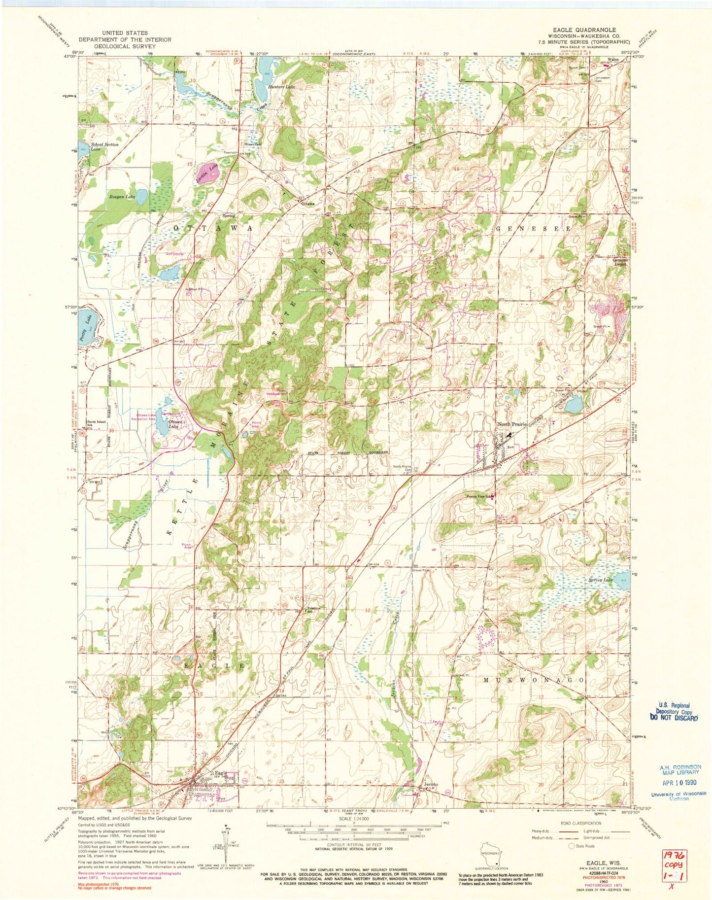 Classic USGS Eagle Wisconsin 7.5'x7.5' Topo Map Image