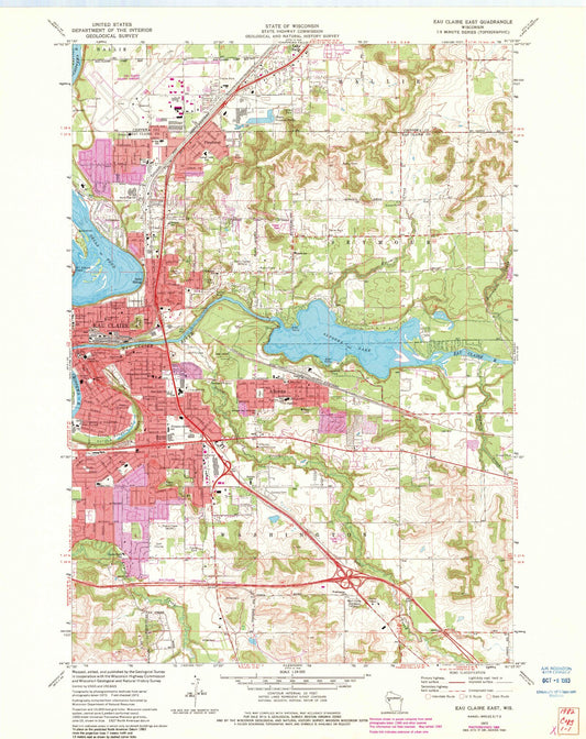 Classic USGS Eau Claire East Wisconsin 7.5'x7.5' Topo Map Image