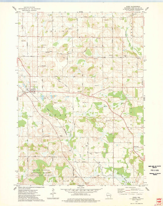 Classic USGS Eden Wisconsin 7.5'x7.5' Topo Map Image