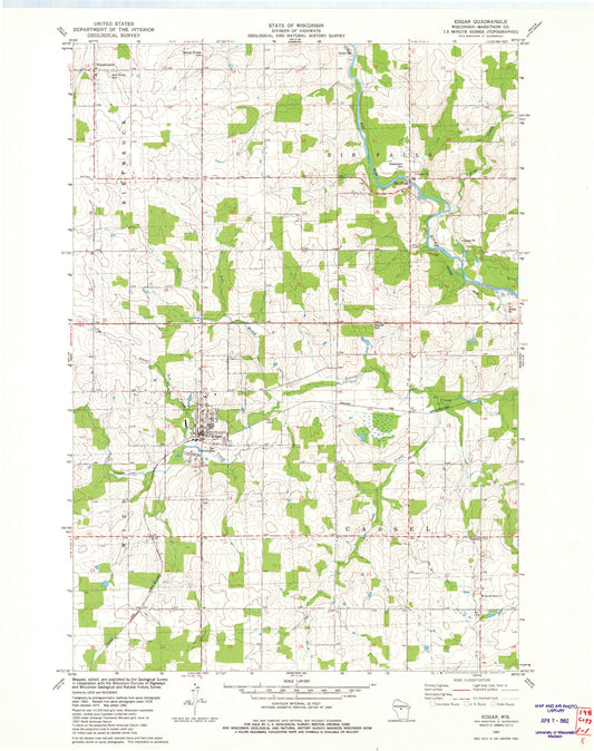 Classic USGS Edgar Wisconsin 7.5'x7.5' Topo Map Image