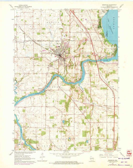 Classic USGS Edgerton Wisconsin 7.5'x7.5' Topo Map Image