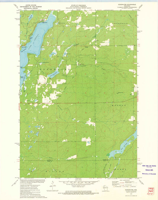 Classic USGS Edgewater Wisconsin 7.5'x7.5' Topo Map Image