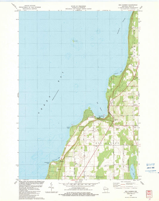 Classic USGS Egg Harbor Wisconsin 7.5'x7.5' Topo Map Image
