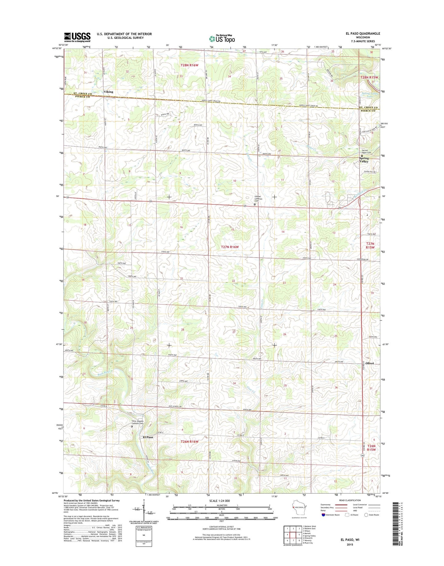 El Paso Wisconsin US Topo Map Image