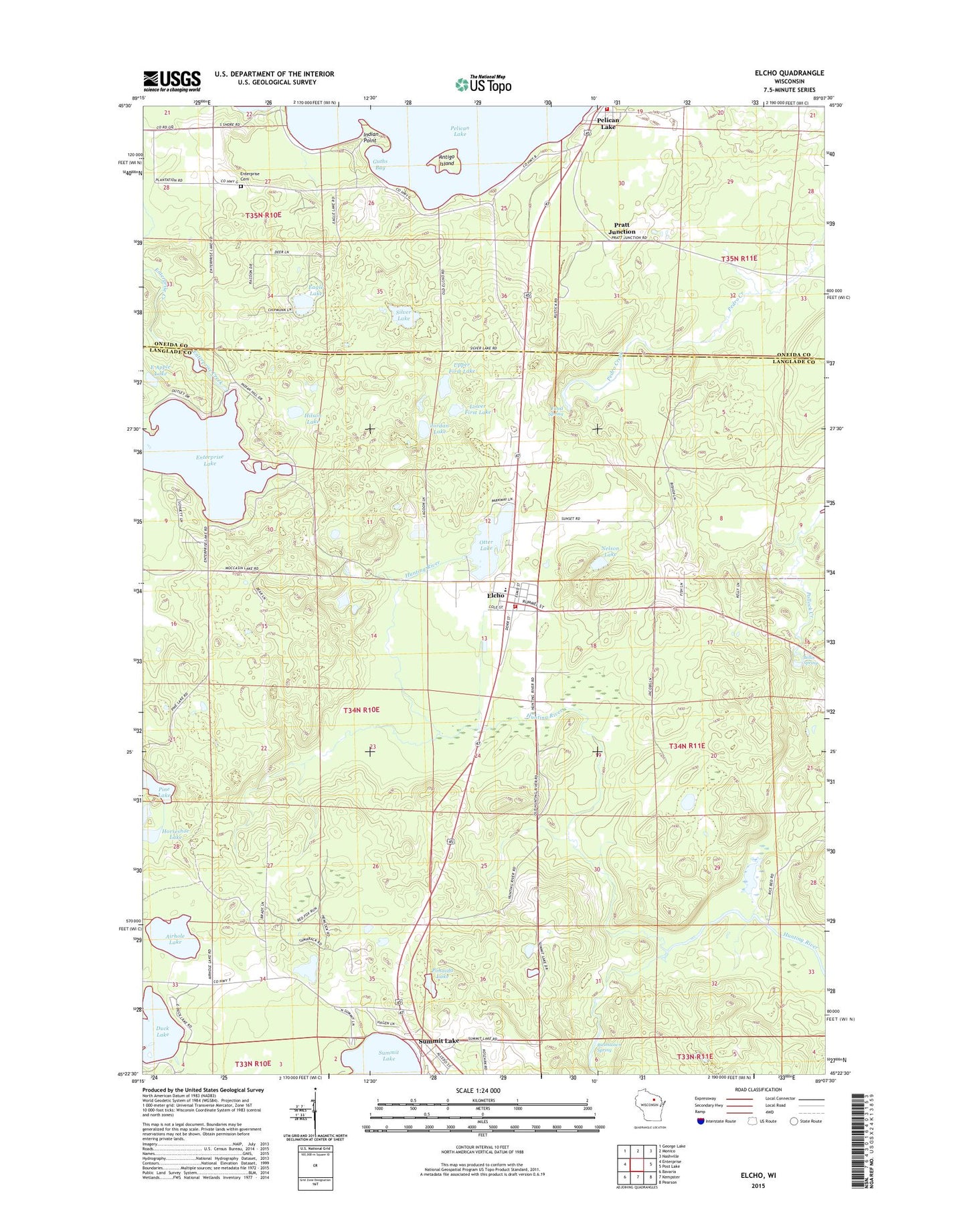 Elcho Wisconsin US Topo Map Image