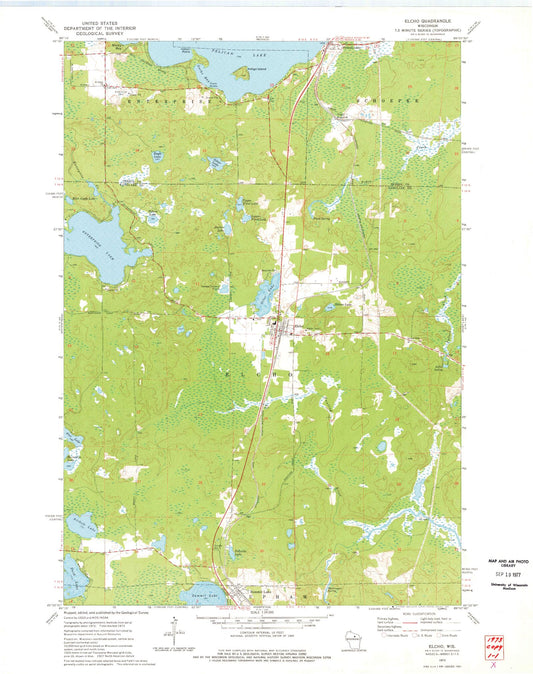 Classic USGS Elcho Wisconsin 7.5'x7.5' Topo Map Image