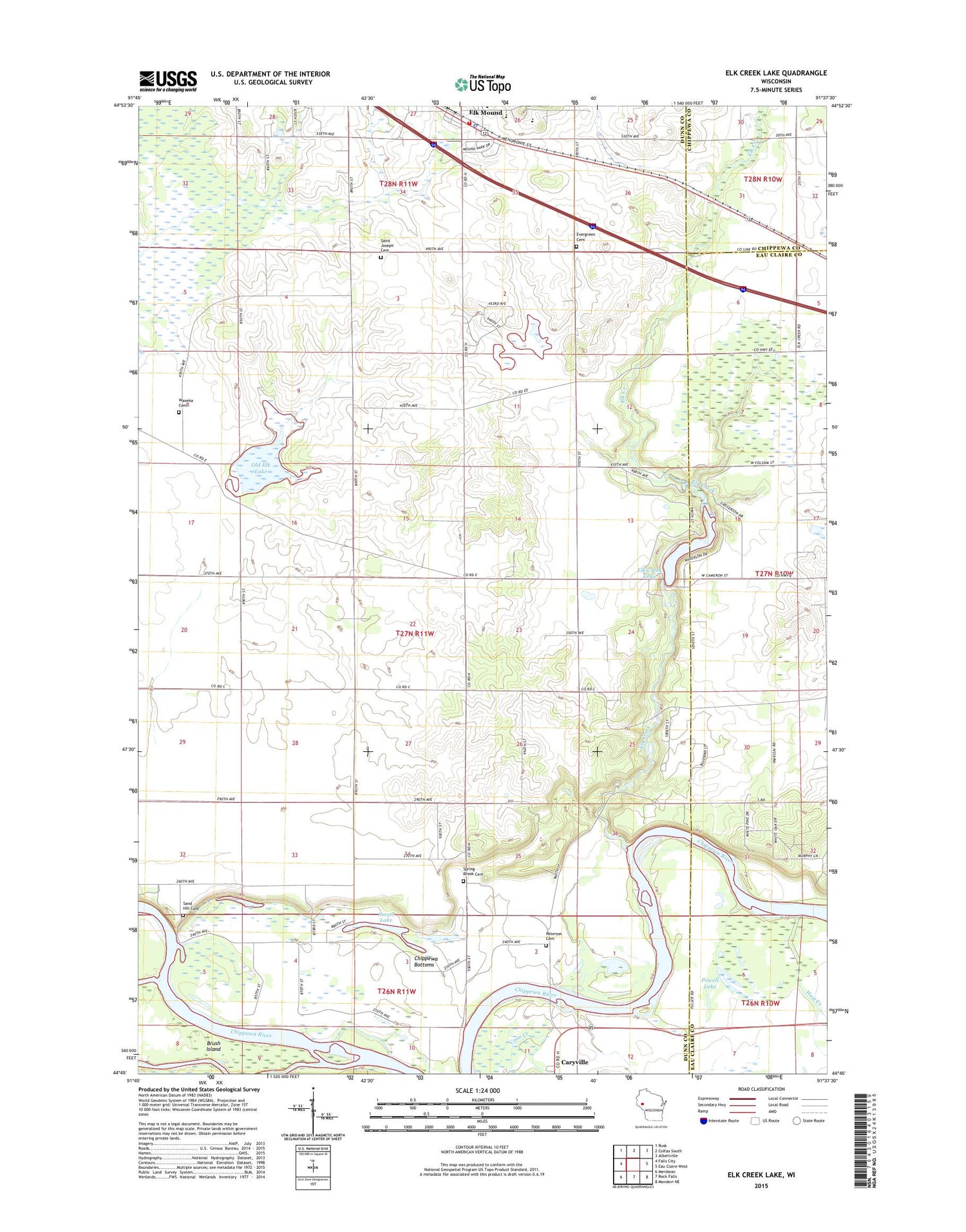 Elk Creek Lake Wisconsin US Topo Map Image