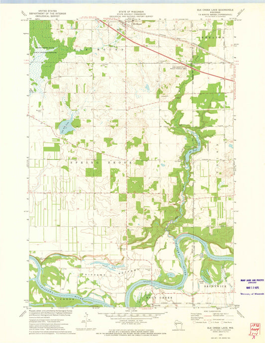Classic USGS Elk Creek Lake Wisconsin 7.5'x7.5' Topo Map Image