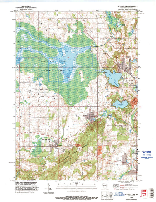 Classic USGS Elkhart Lake Wisconsin 7.5'x7.5' Topo Map Image