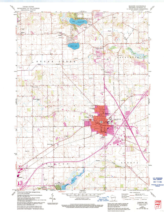 Classic USGS Elkhorn Wisconsin 7.5'x7.5' Topo Map Image