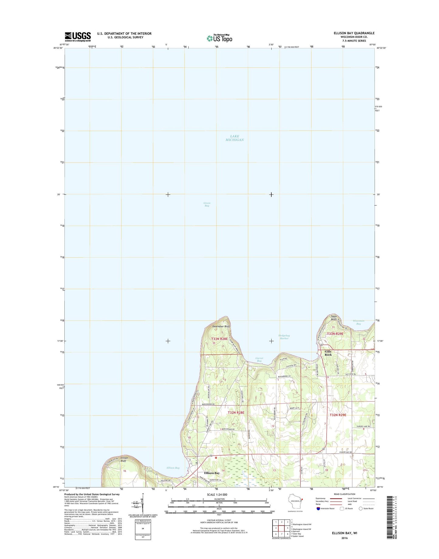 Ellison Bay Wisconsin US Topo Map Image