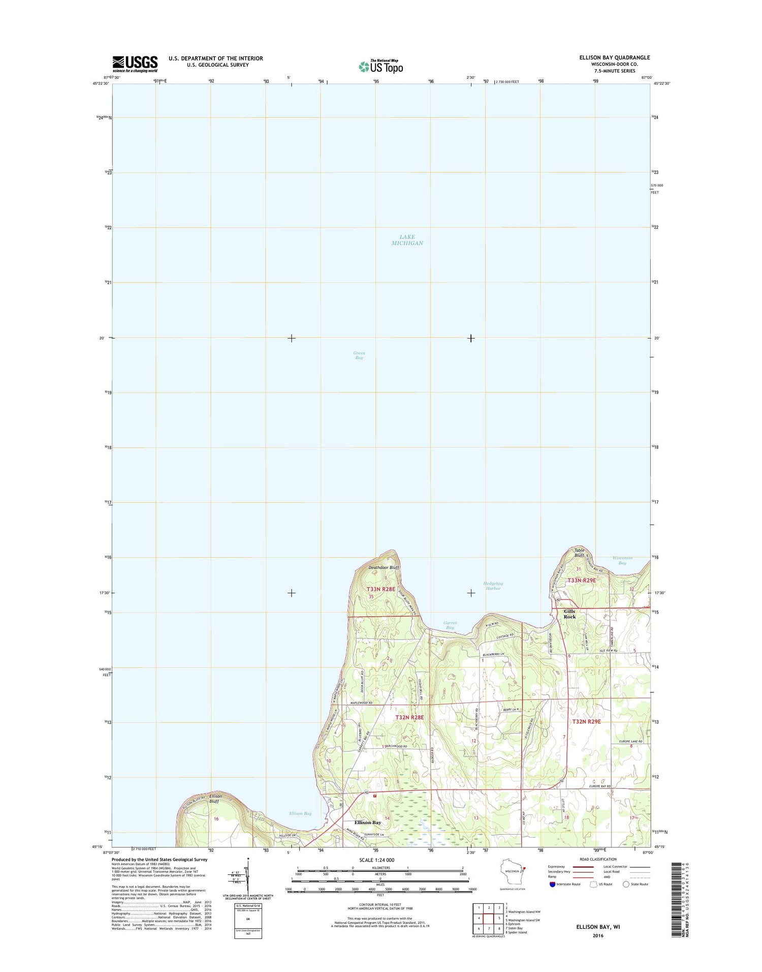 Ellison Bay Wisconsin US Topo Map Image