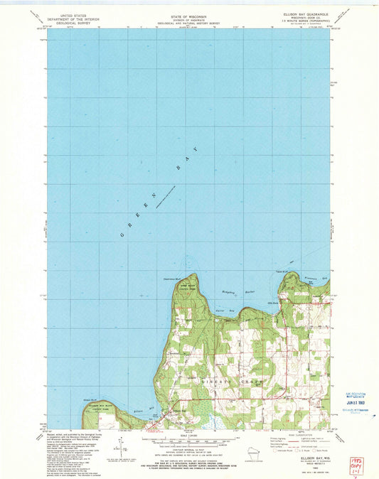 Classic USGS Ellison Bay Wisconsin 7.5'x7.5' Topo Map Image