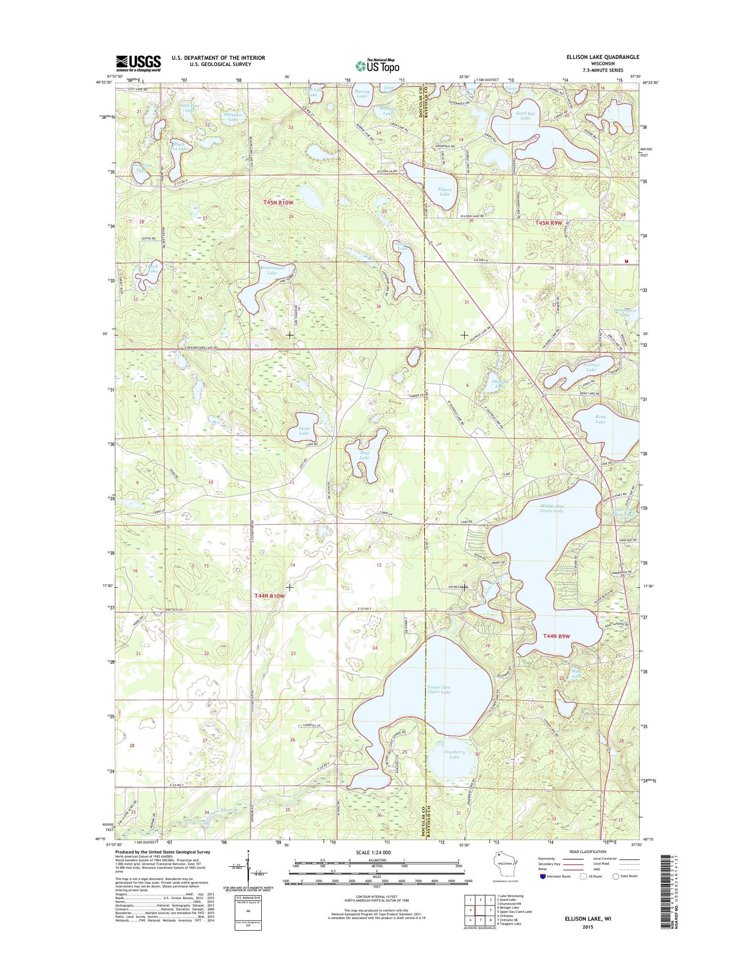 Ellison Lake Wisconsin US Topo Map Image