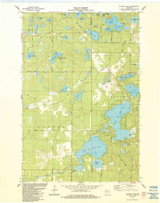 Classic USGS Ellison Lake Wisconsin 7.5'x7.5' Topo Map Image