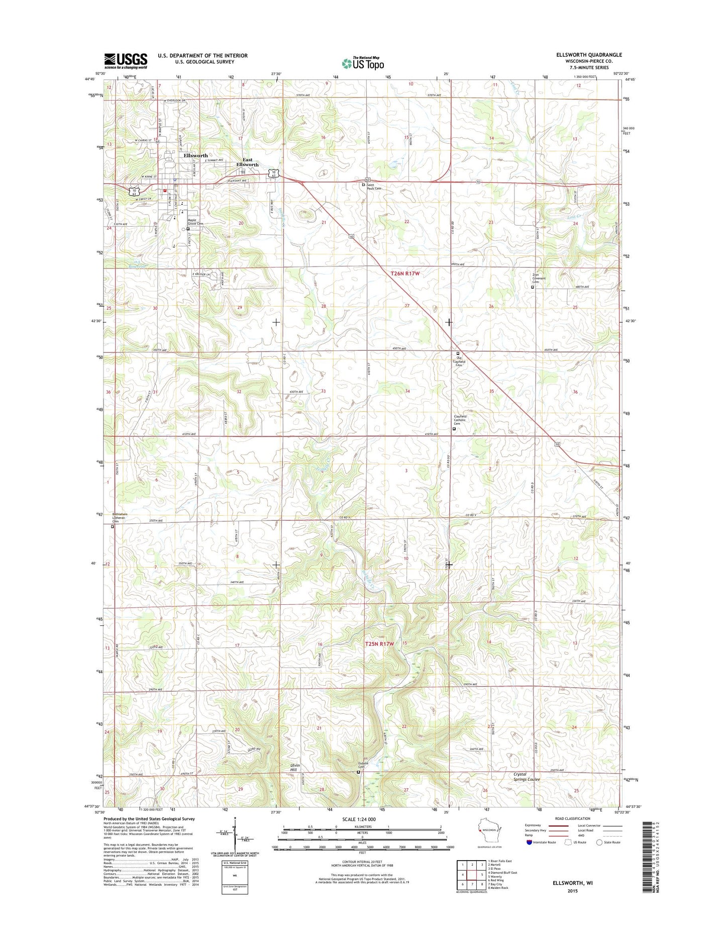 Ellsworth Wisconsin US Topo Map Image