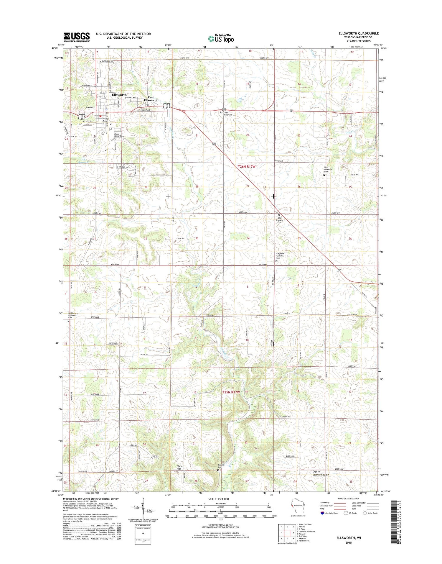 Ellsworth Wisconsin US Topo Map Image
