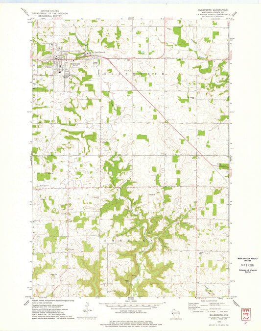 Classic USGS Ellsworth Wisconsin 7.5'x7.5' Topo Map Image