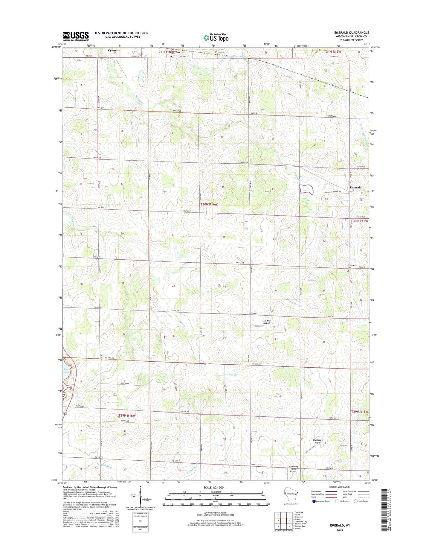 Emerald Wisconsin US Topo Map Image