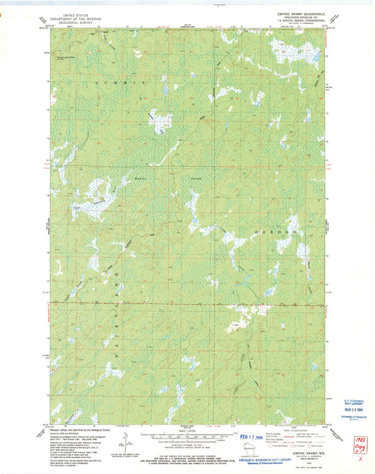 Classic USGS Empire Swamp Wisconsin 7.5'x7.5' Topo Map Image
