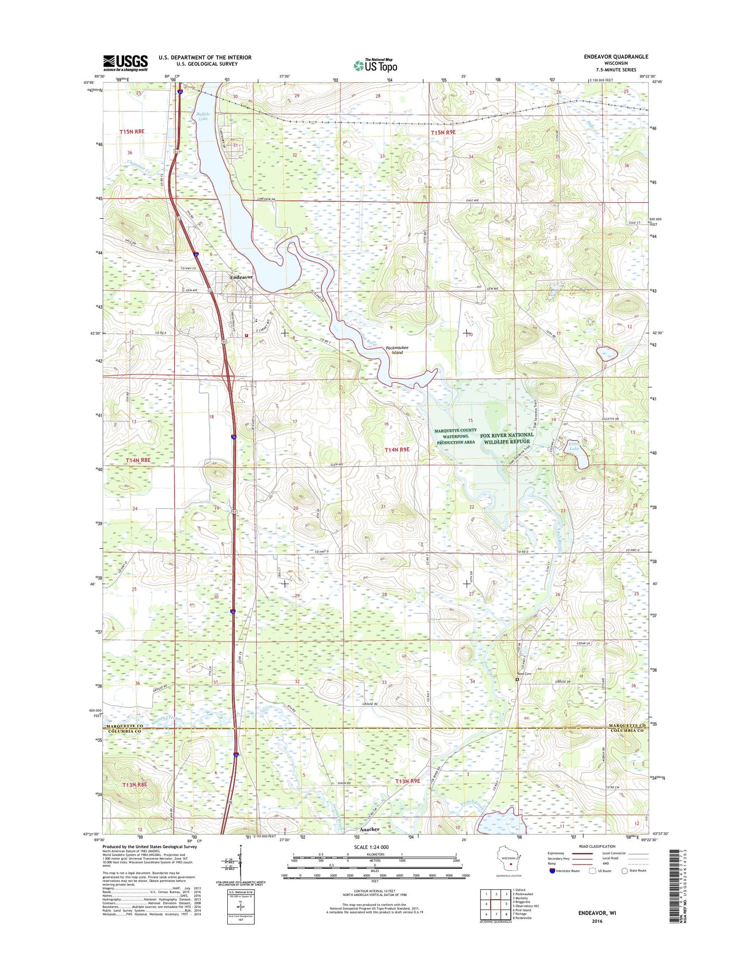 Endeavor Wisconsin US Topo Map Image
