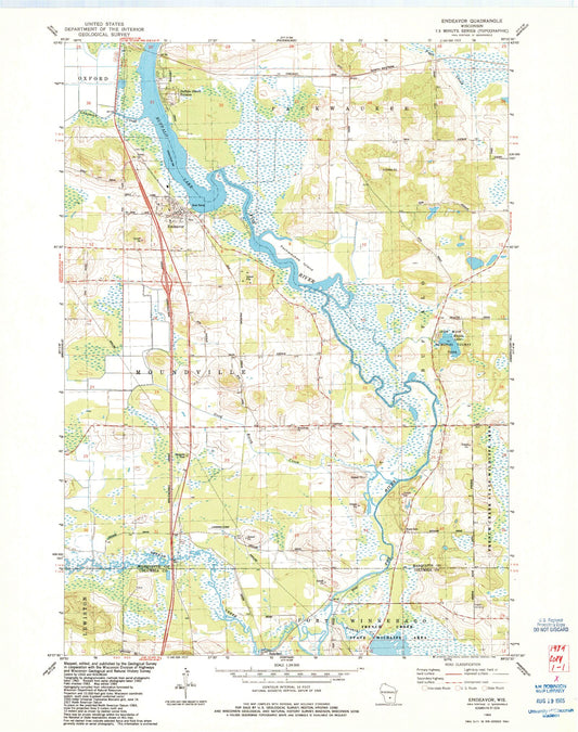 Classic USGS Endeavor Wisconsin 7.5'x7.5' Topo Map Image