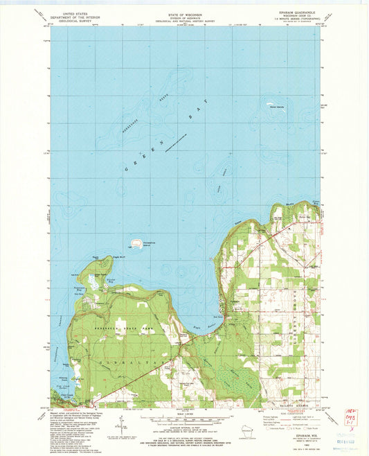 Classic USGS Ephraim Wisconsin 7.5'x7.5' Topo Map Image