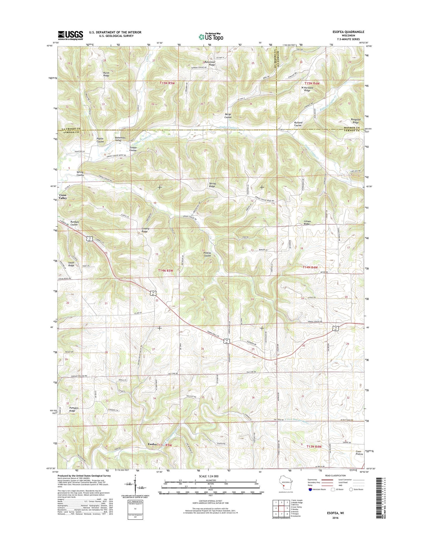 Esofea Wisconsin US Topo Map Image