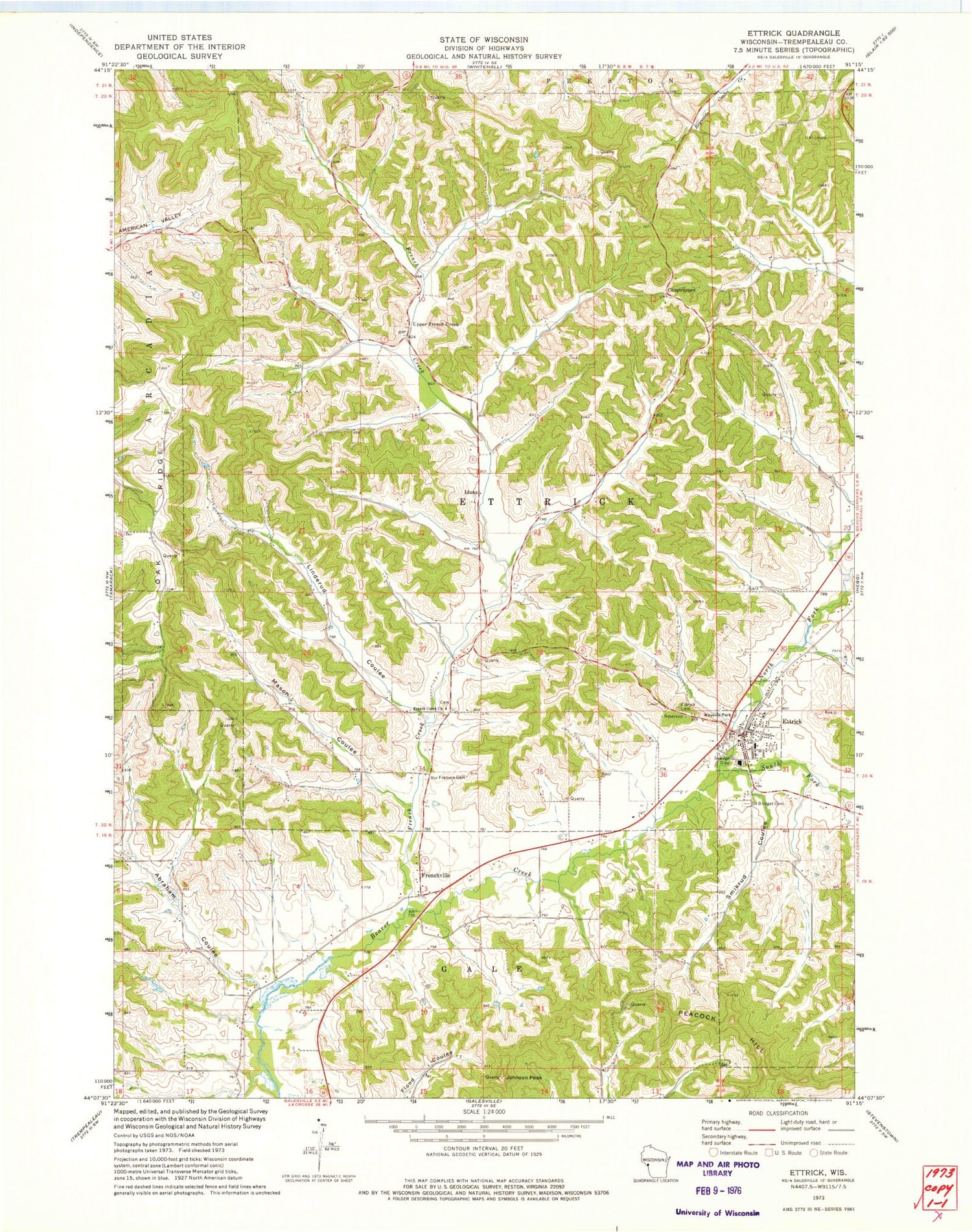 Classic USGS Ettrick Wisconsin 7.5'x7.5' Topo Map Image