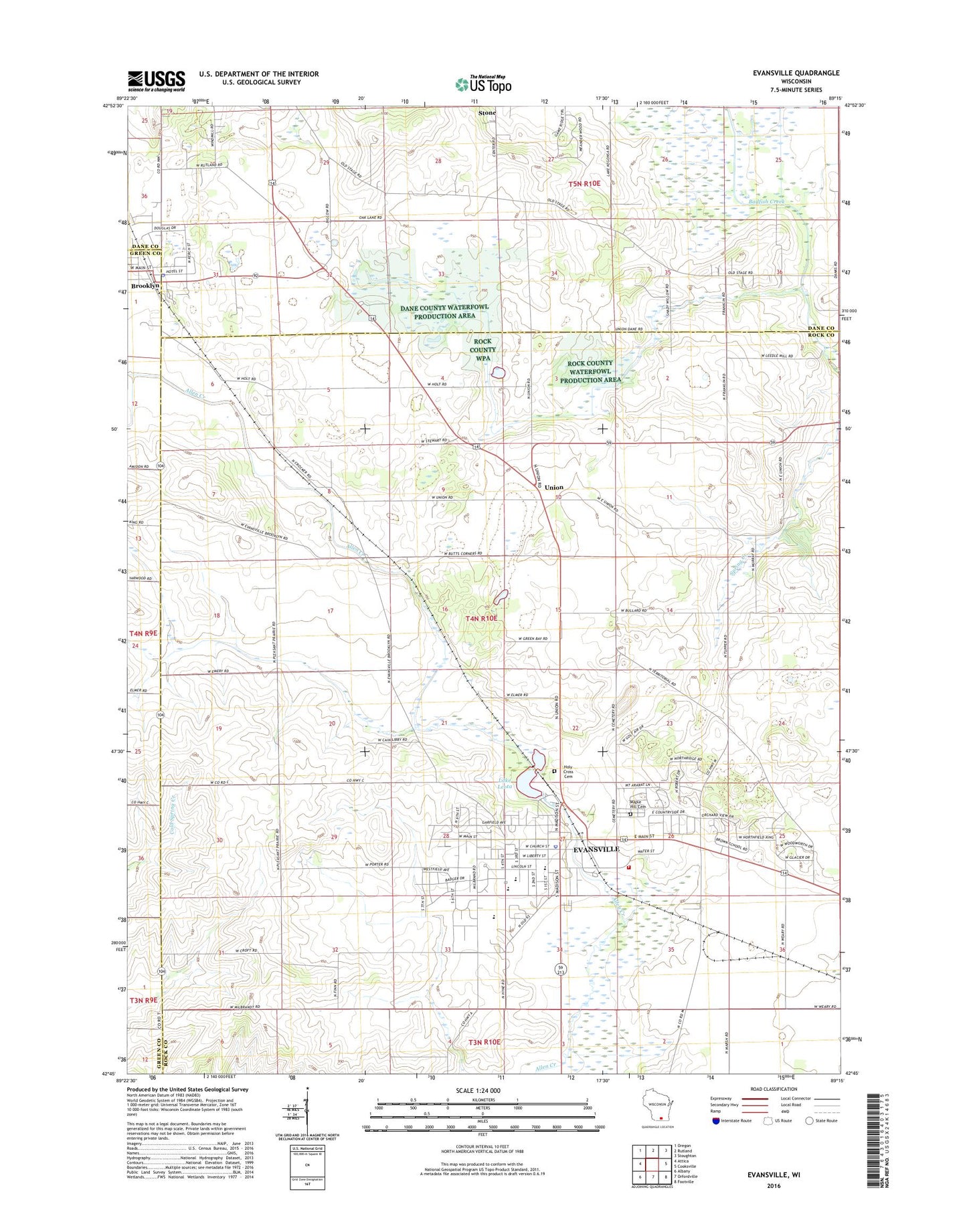 Evansville Wisconsin US Topo Map Image