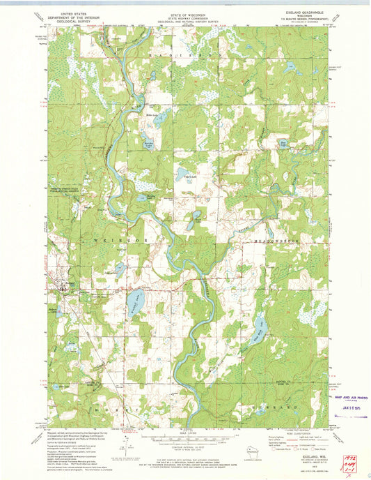Classic USGS Exeland Wisconsin 7.5'x7.5' Topo Map Image