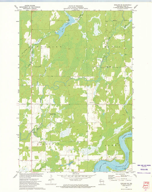 Classic USGS Exeland SE Wisconsin 7.5'x7.5' Topo Map Image