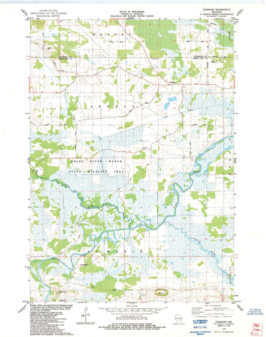 Classic USGS Fairburn Wisconsin 7.5'x7.5' Topo Map Image