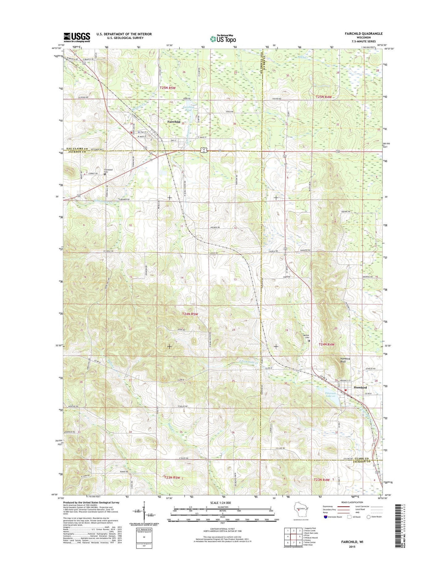 Fairchild Wisconsin US Topo Map Image