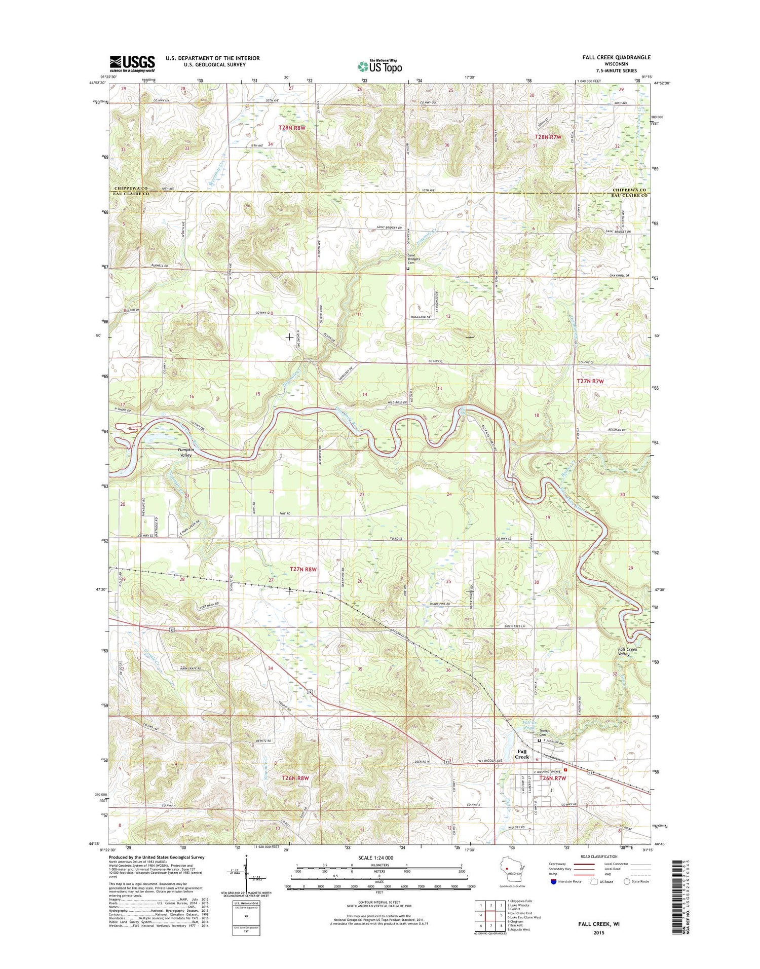 Fall Creek Wisconsin US Topo Map Image