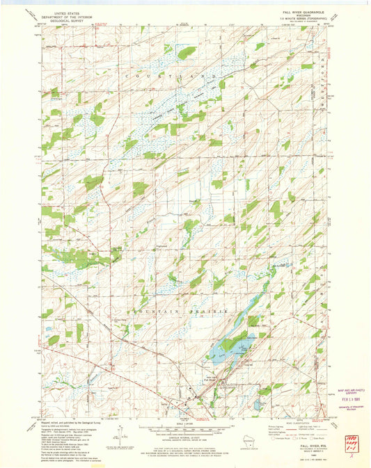 Classic USGS Fall River Wisconsin 7.5'x7.5' Topo Map Image