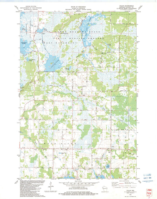 Classic USGS Falun Wisconsin 7.5'x7.5' Topo Map Image